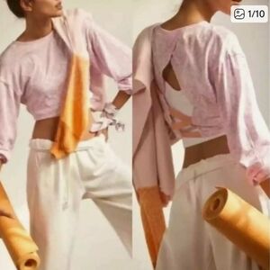 Pink and White Open-Back Top with Orange Accent